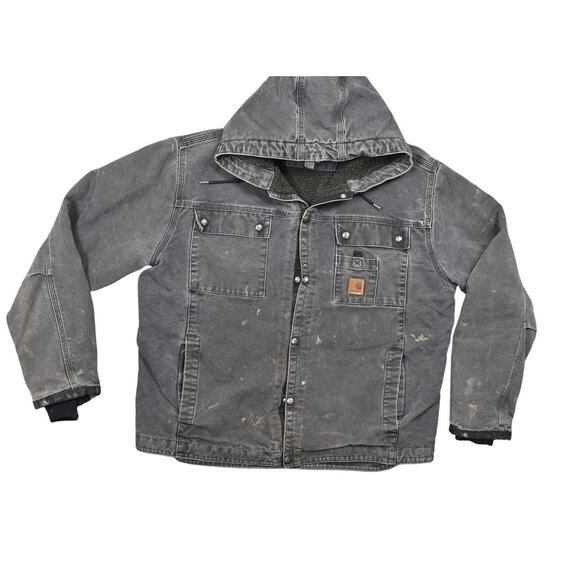 Carhartt Men's L Gray Cotton Bomber Jacket J284-BLK Canvas Sherpa